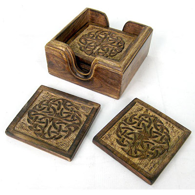 Set Of 6 Wooden Celtic Coasters